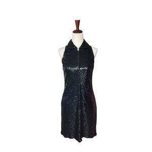 Iconic Vintage 1970s Halston Black Sequin Sleeveless Mini Dress Small